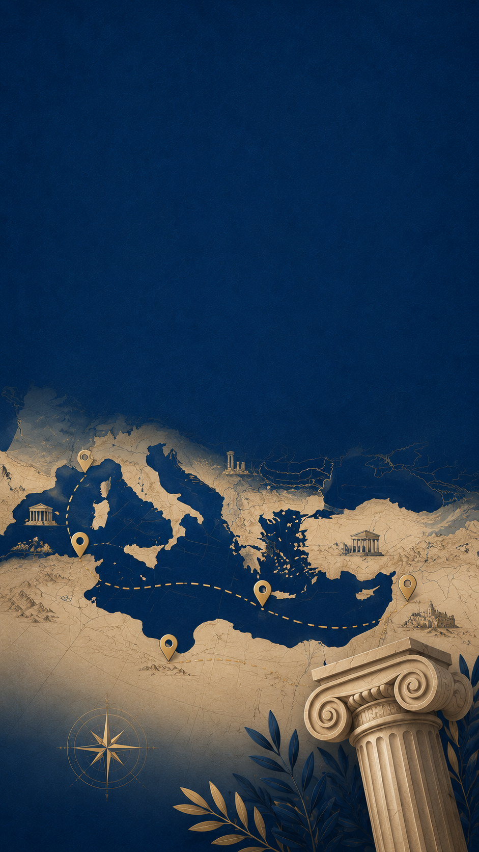 Illustrated Mediterranean map with route pins